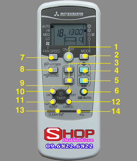 dieu khien dieu hoa mitsubishi